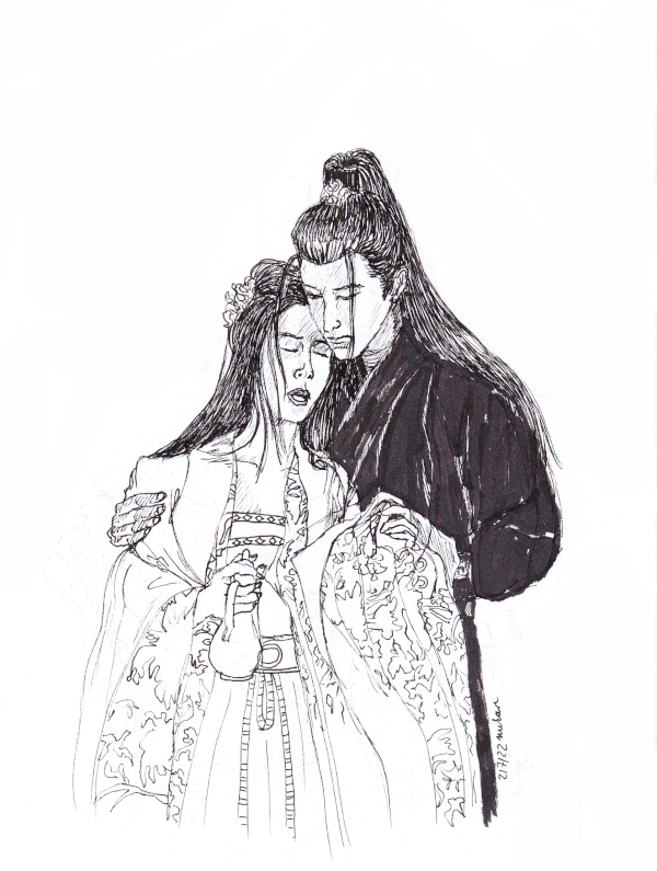drunk, distraught woman being held by her bodyguard